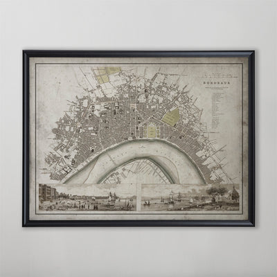 Bordeaux Map, Vintage Map of Bordeaux, French Home Decor, 19th Century