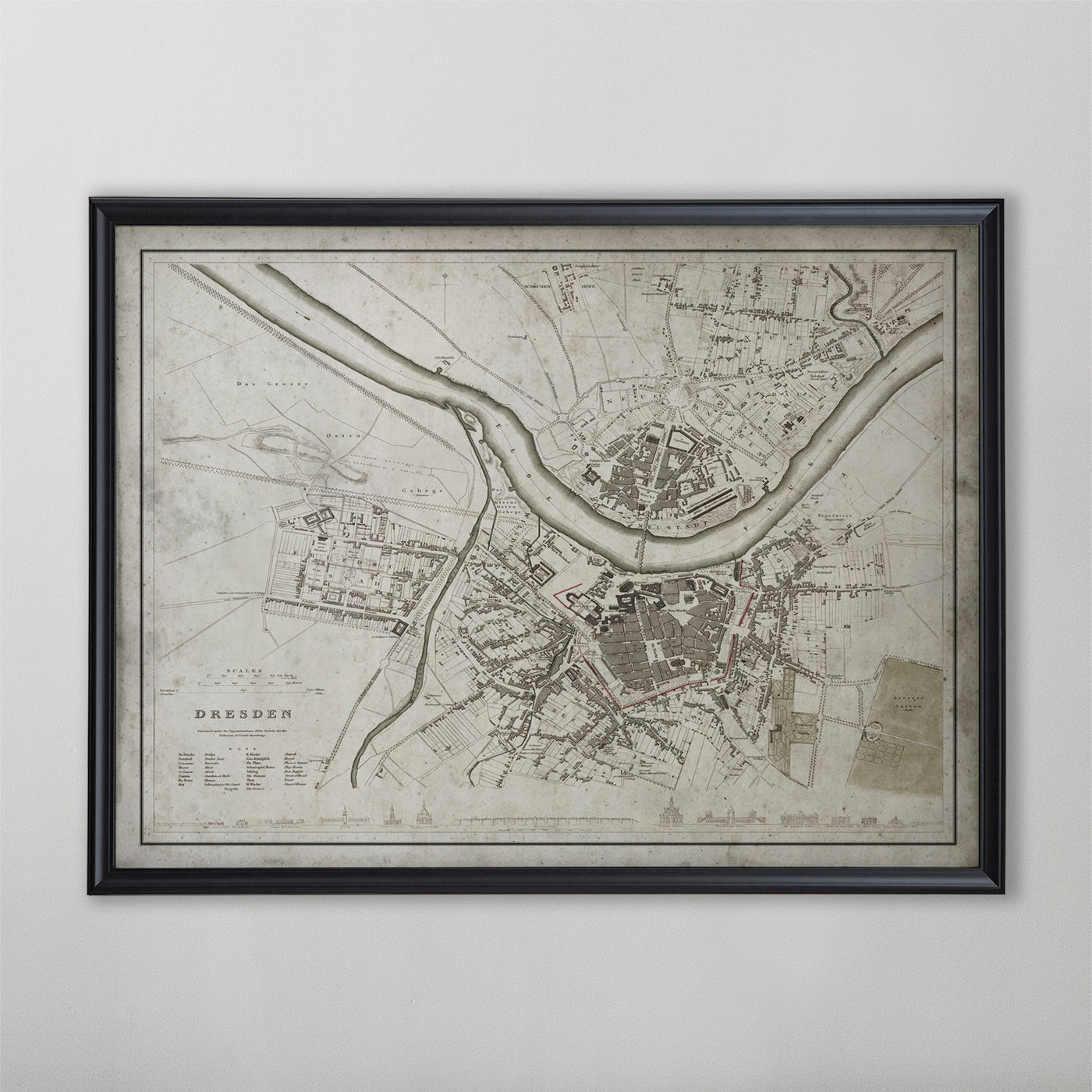 Dresden Map, Vintage Map of Dresden, German Home Decor, 19th Century