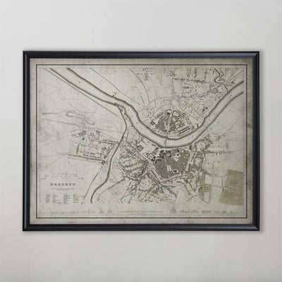 Dresden Map, Vintage Map of Dresden, German Home Decor, 19th Century