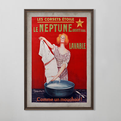 Vintage French Fashion Poster, Les Corsets Étoile Le Neptune, Antique Poster Art, 20th C.