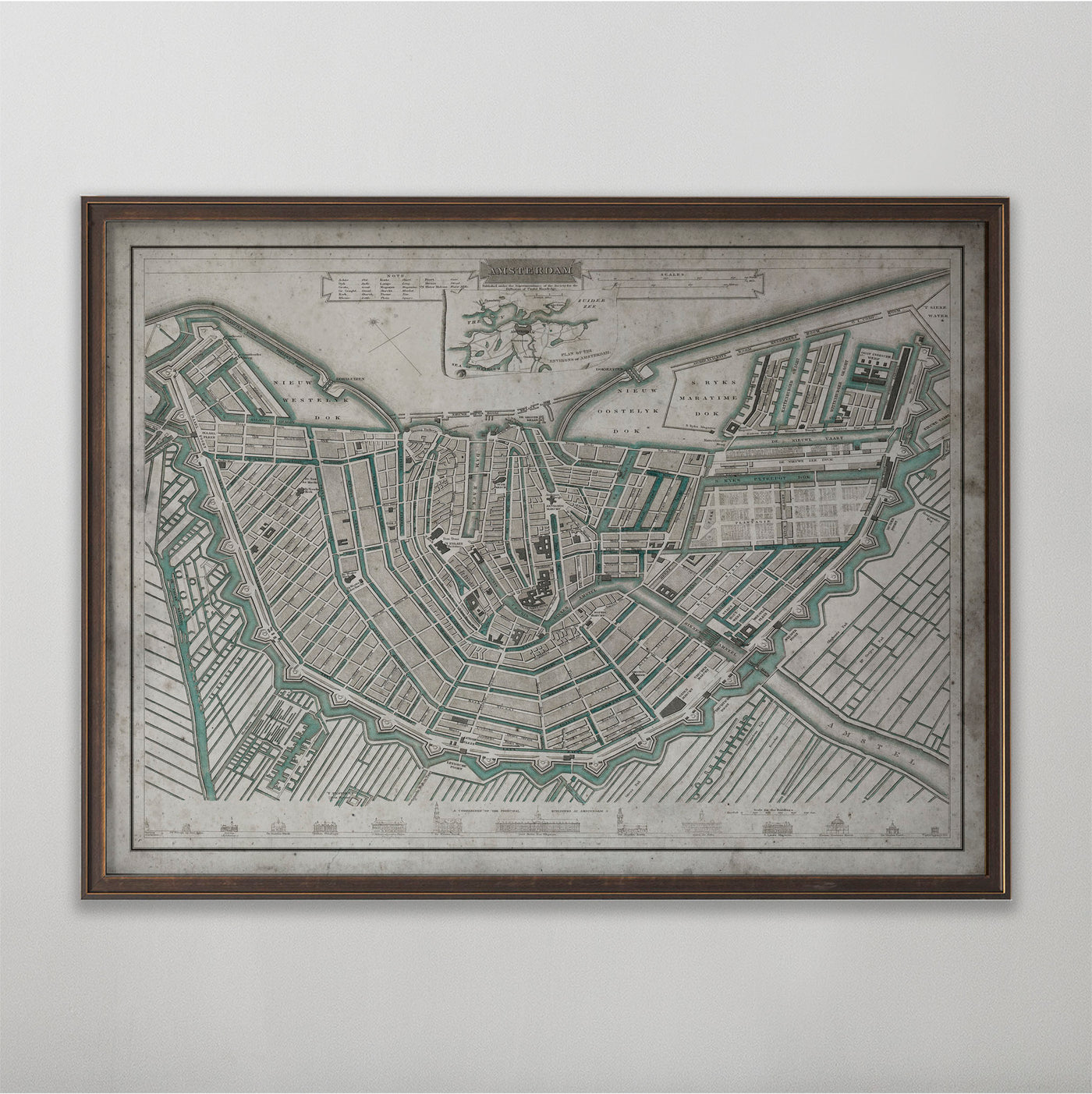 Amsterdam Map, Vintage Map of Amsterdam, Dutch Home Decor, 19th Century