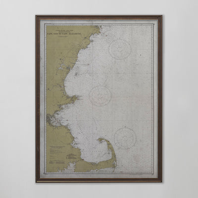Cape Elizabeth to Cape Cod Map, Vintage Nautical Chart of Cape Elizabeth to Cape Cod, Nautical Home Decor, 20th Century