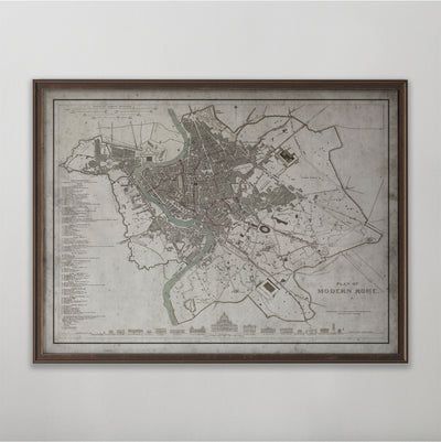 Rome Map, Vintage Map of Rome, Italian Home Decor, 19th Century