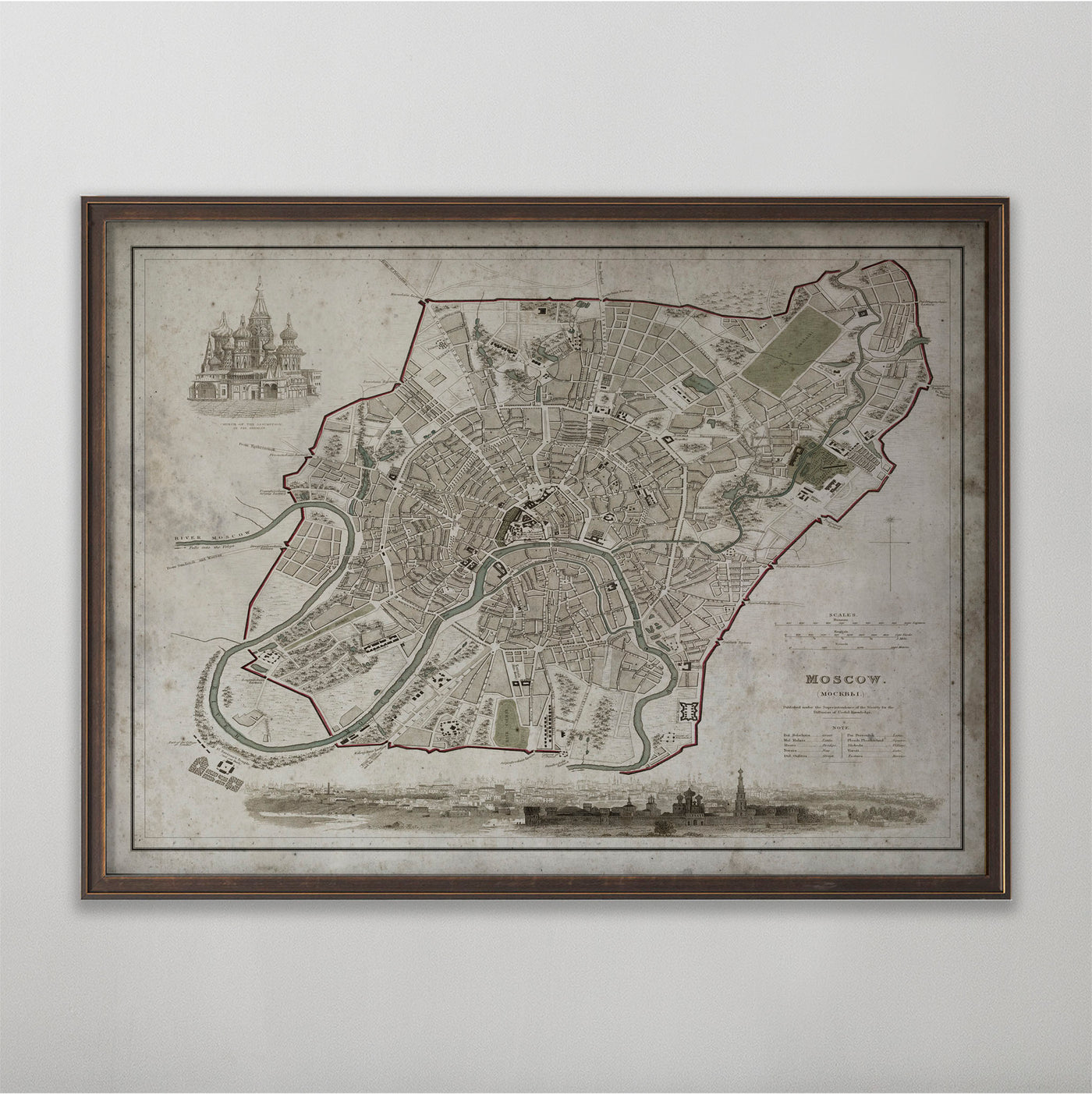 Moscow Map, Vintage Map of Moscow, Russian Home Decor, 19th Century