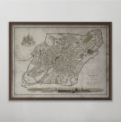 Moscow Map, Vintage Map of Moscow, Russian Home Decor, 19th Century