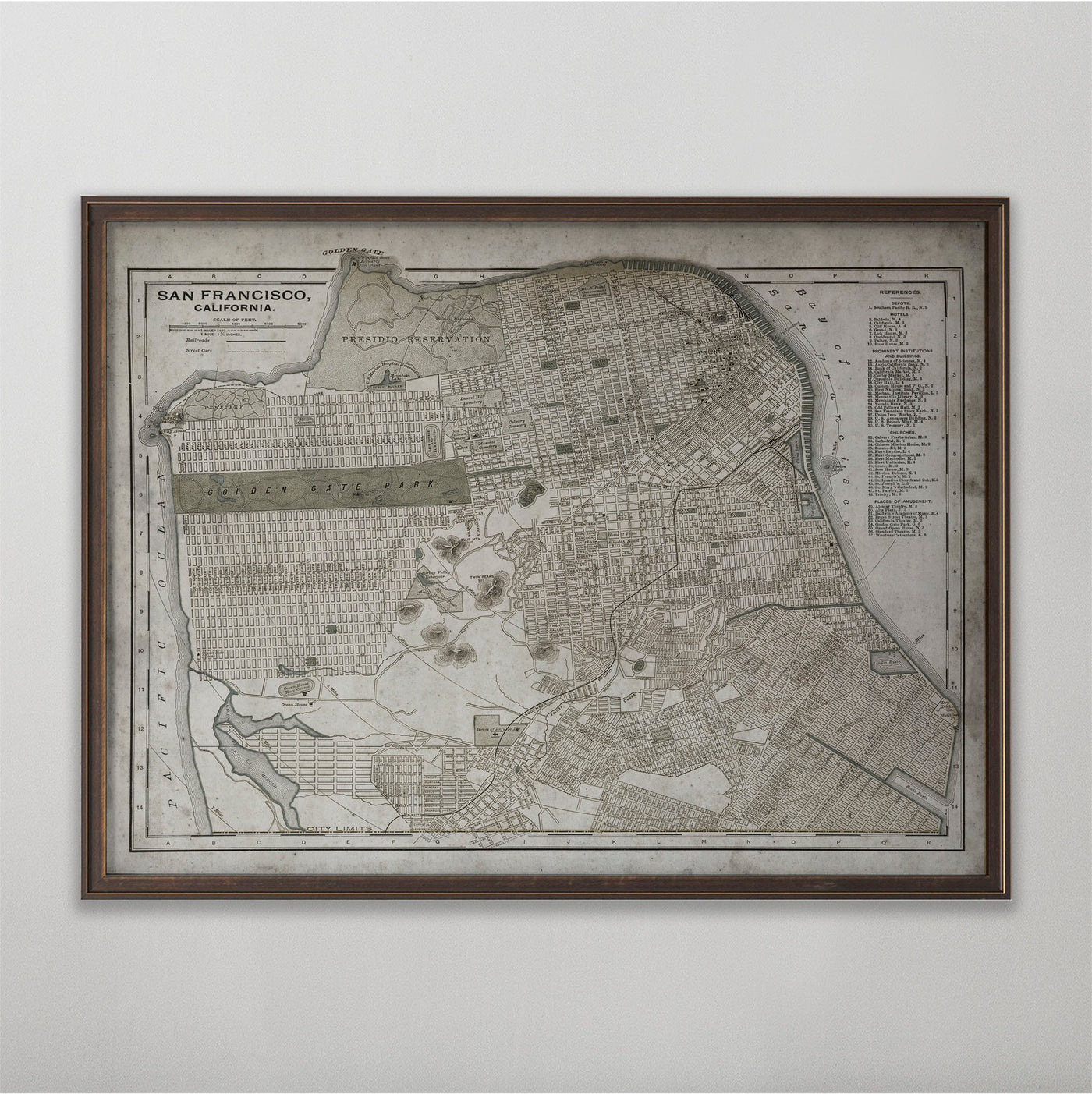 San Francisco Map, Vintage Map of San Francisco, San Francisco Home Decor, 19th Century