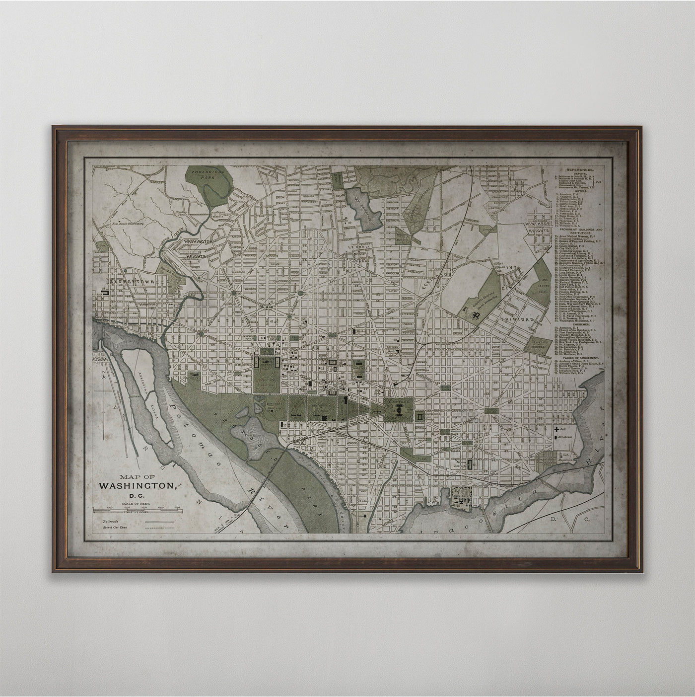 Washington D.C. Map, Vintage Map of Washington D.C., American Home Decor, 19th Century