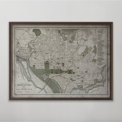 Washington D.C. Map, Vintage Map of Washington D.C., American Home Decor, 19th Century