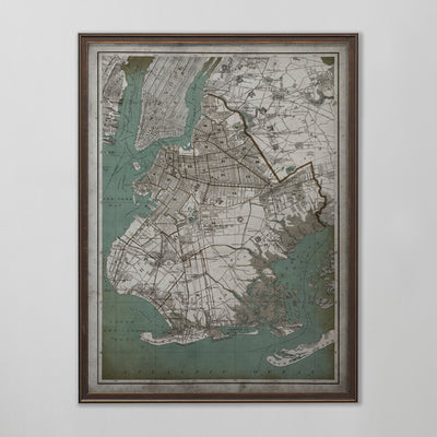 Brooklyn, New York Map, Vintage Map of Brooklyn, Brooklyn, New York Home Decor, 20th Century