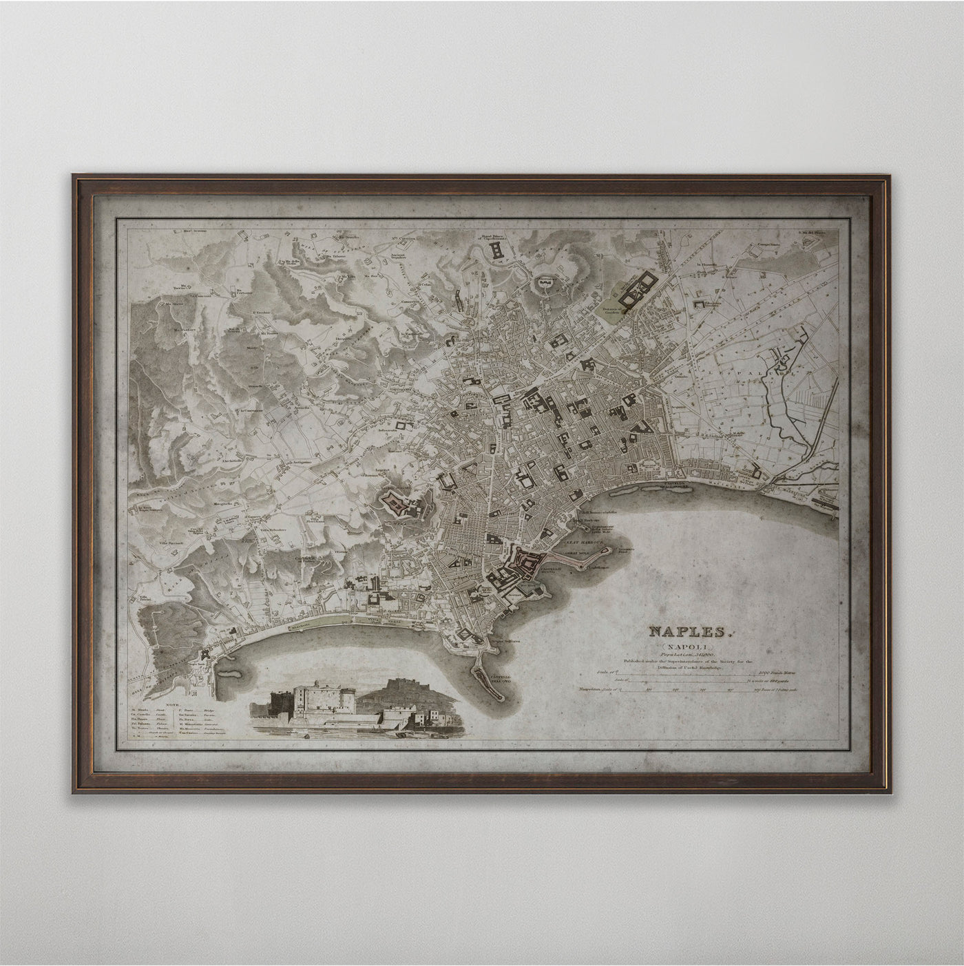 Naples Map, Vintage Map of Naples, Italian Home Decor, 19th Century