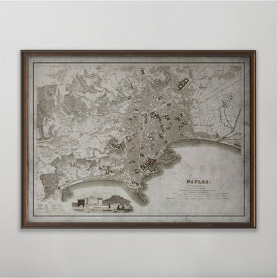 Naples Map, Vintage Map of Naples, Italian Home Decor, 19th Century