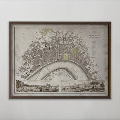 Bordeaux Map, Vintage Map of Bordeaux, French Home Decor, 19th Century