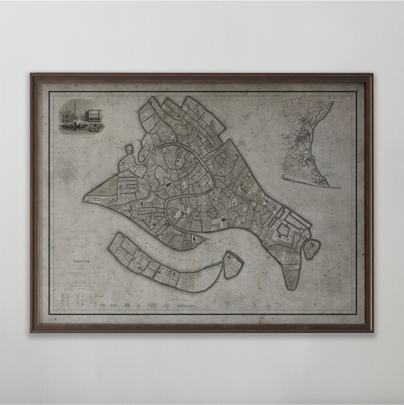 Venice Map, Vintage Map of Venice, Italian Home Decor, 19th Century