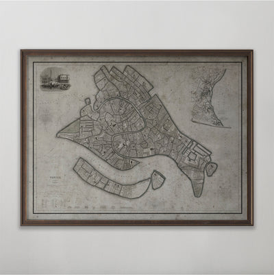 Venice Map, Vintage Map of Venice, Italian Home Decor, 19th Century