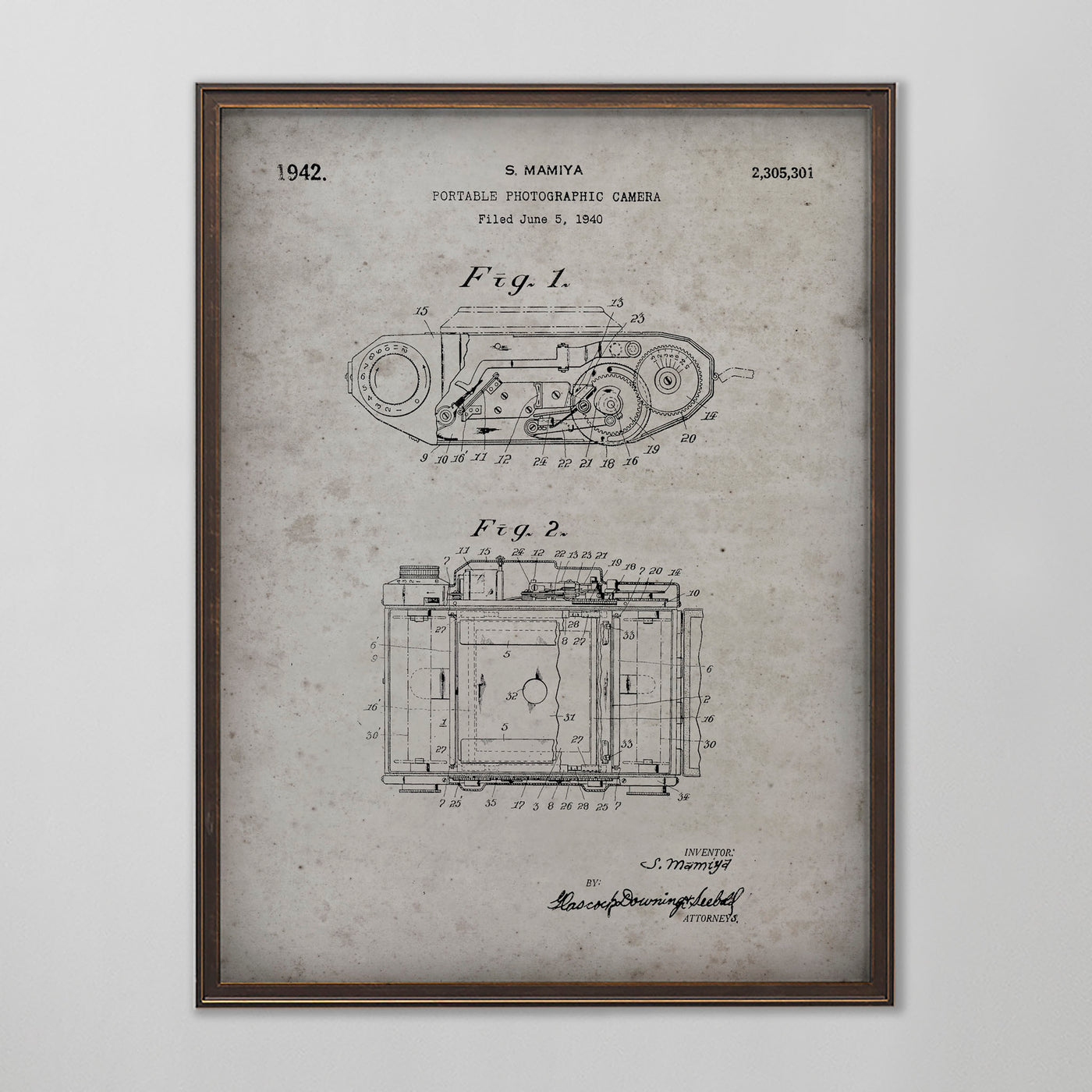 Portable Photographic Camera Patent, Vintage Camera Patent Art, Antique Camera Patent Wall Decor, c. 1942 S. Mamiya