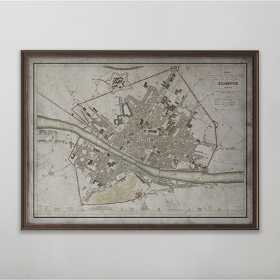 Florence Map, Vintage Map of Florence, Italian Home Decor, 19th Century