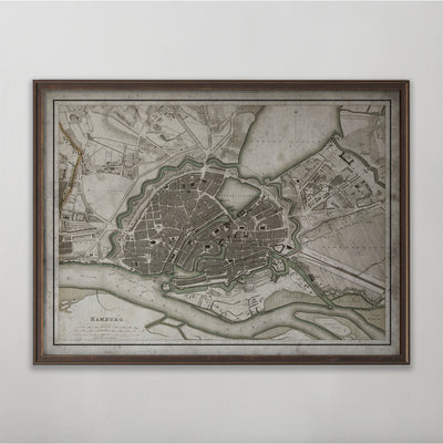 Hamburg Map, Vintage Map of Hamburg, German Home Decor, 19th Century