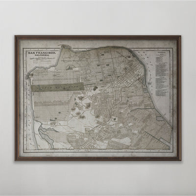 San Francisco Map, Vintage Map of San Francisco, San Francisco Home Decor, 19th Century