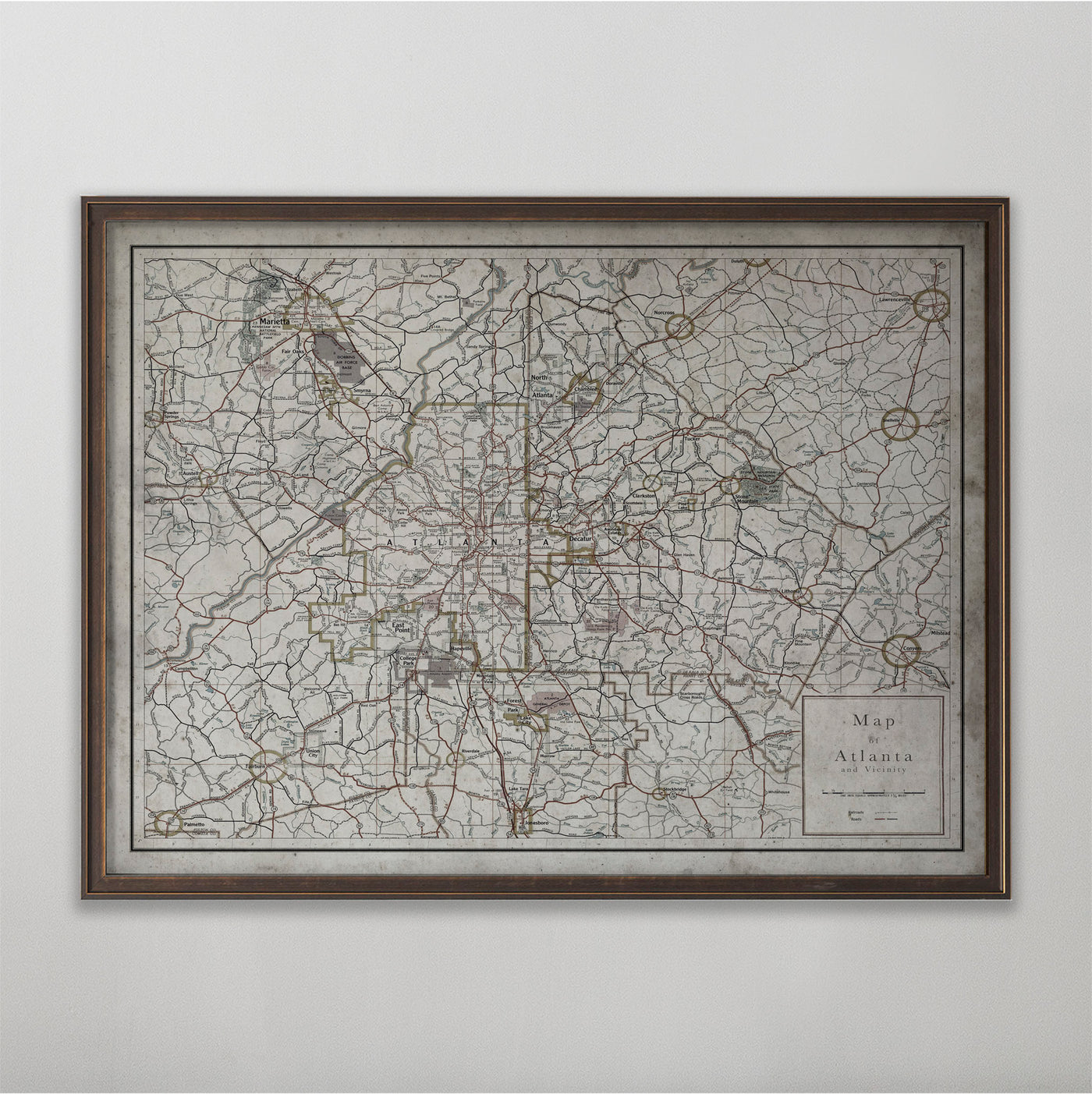 Atlanta Map, Vintage Map of Atlanta, Georgia, Georgia Home Decor, 20th Century