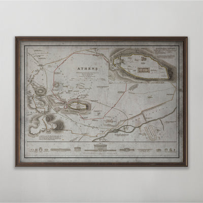 Athens Map, Vintage Map of Athens, Greek Home Decor, 19th Century