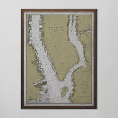 Manhattan Map, Vintage Nautical Chart of Manhattan, New York, New York Home Decor, 20th Century
