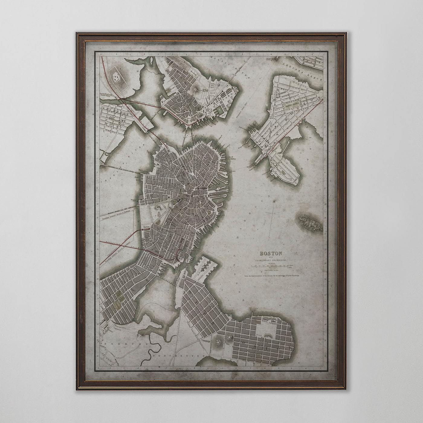 Boston Map, Vintage Map of Boston, Boston Home Decor, 19th Century