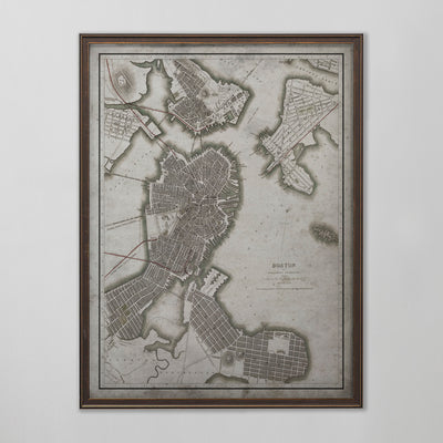 Boston Map, Vintage Map of Boston, Boston Home Decor, 19th Century
