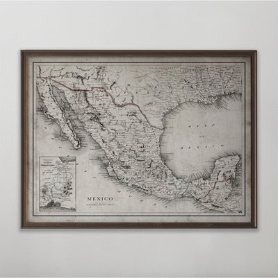 Mexico Map, Vintage Map of Mexico, Mexican Home Decor, 20th Century