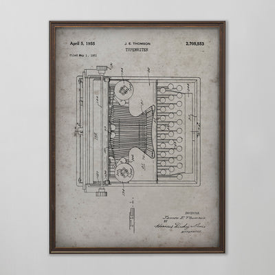 Typewriter Patent, Vintage Typewriter Patent Art, Antique Typewriter Patent Wall Decor, c. 1951 J.E. Thomson