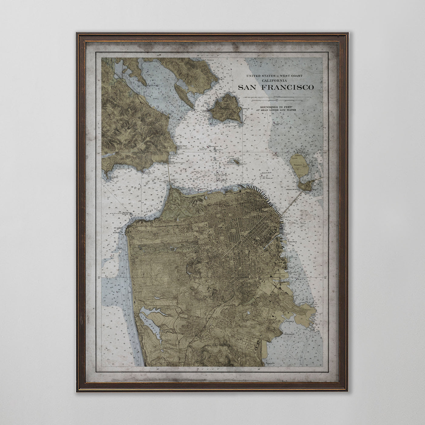 San Francisco Nautical Map, Vintage Map of San Francisco, California Home Decor, 20th Century