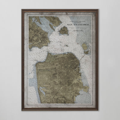 San Francisco Nautical Map, Vintage Map of San Francisco, California Home Decor, 20th Century