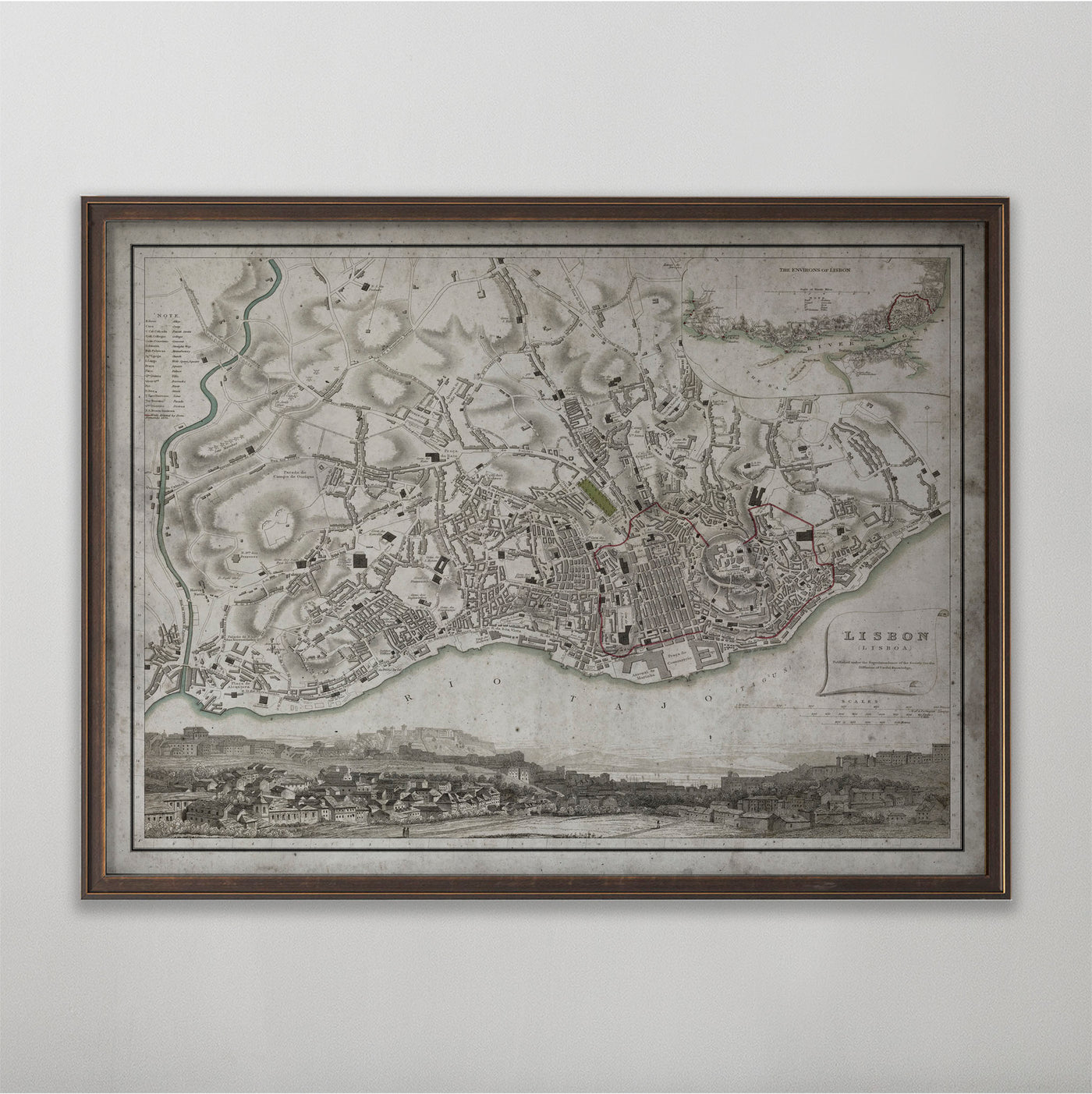 Lisbon Map, Vintage Map of Lisbon, Portuguese Home Decor, 19th Century