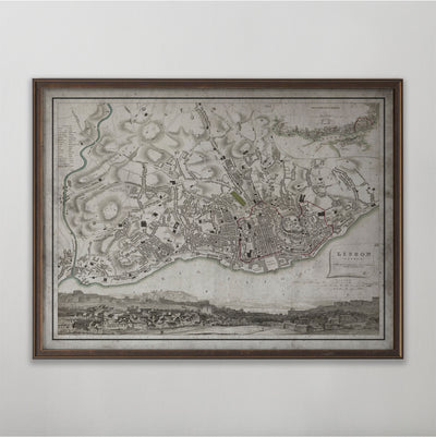 Lisbon Map, Vintage Map of Lisbon, Portuguese Home Decor, 19th Century