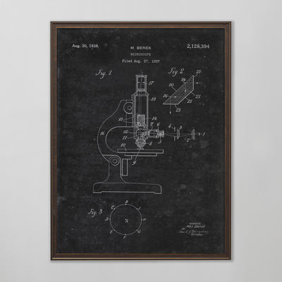 Microscope Patent, Vintage Microscope Patent Art, Antique Microscope Patent Wall Decor, c. 1938 M. Berek