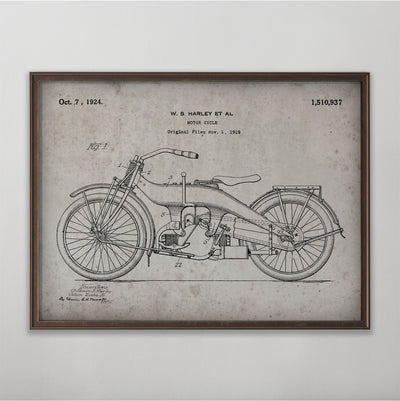 Motorcycle Patent, Vintage Motorcycle Patent Art, Antique Motorcycle Patent Wall Decor, c. 1919 W.S. Harley