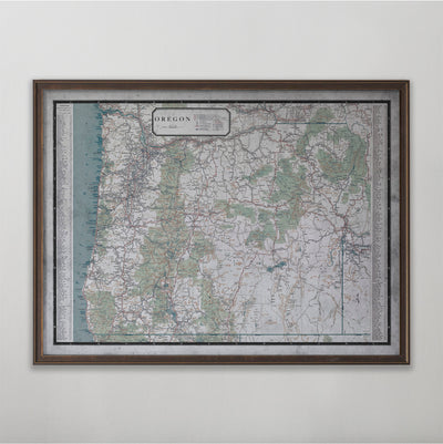 Oregon Map, Vintage Map of Oregon, Oregon Home Decor, 20th Century