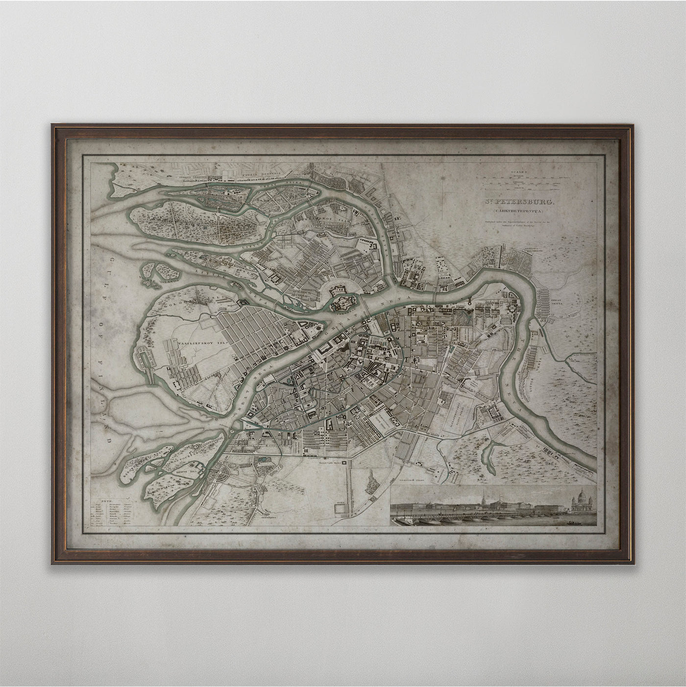 St. Petersburg Map, Vintage Map of St. Petersburg, Russian Home Decor, 19th Century