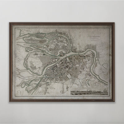 St. Petersburg Map, Vintage Map of St. Petersburg, Russian Home Decor, 19th Century