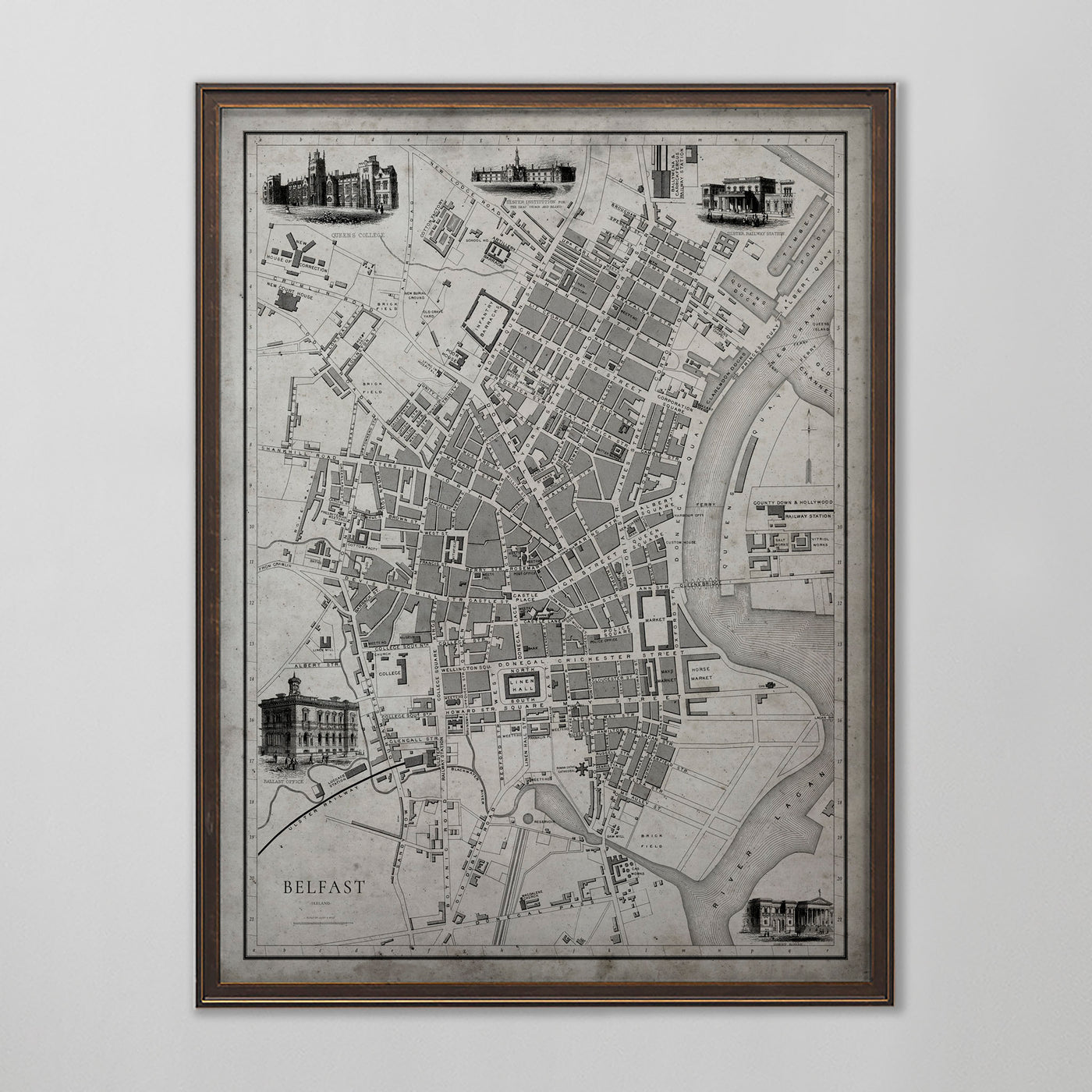 Belfast Map, Vintage Map of Belfast, Irish Home Decor, 19th Century