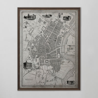 Belfast Map, Vintage Map of Belfast, Irish Home Decor, 19th Century