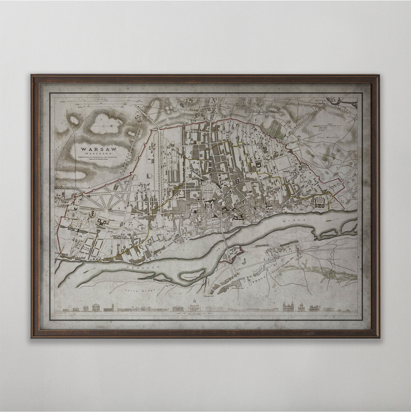 Warsaw Map, Vintage Map of Warsaw, Polish Home Decor, 19th Century