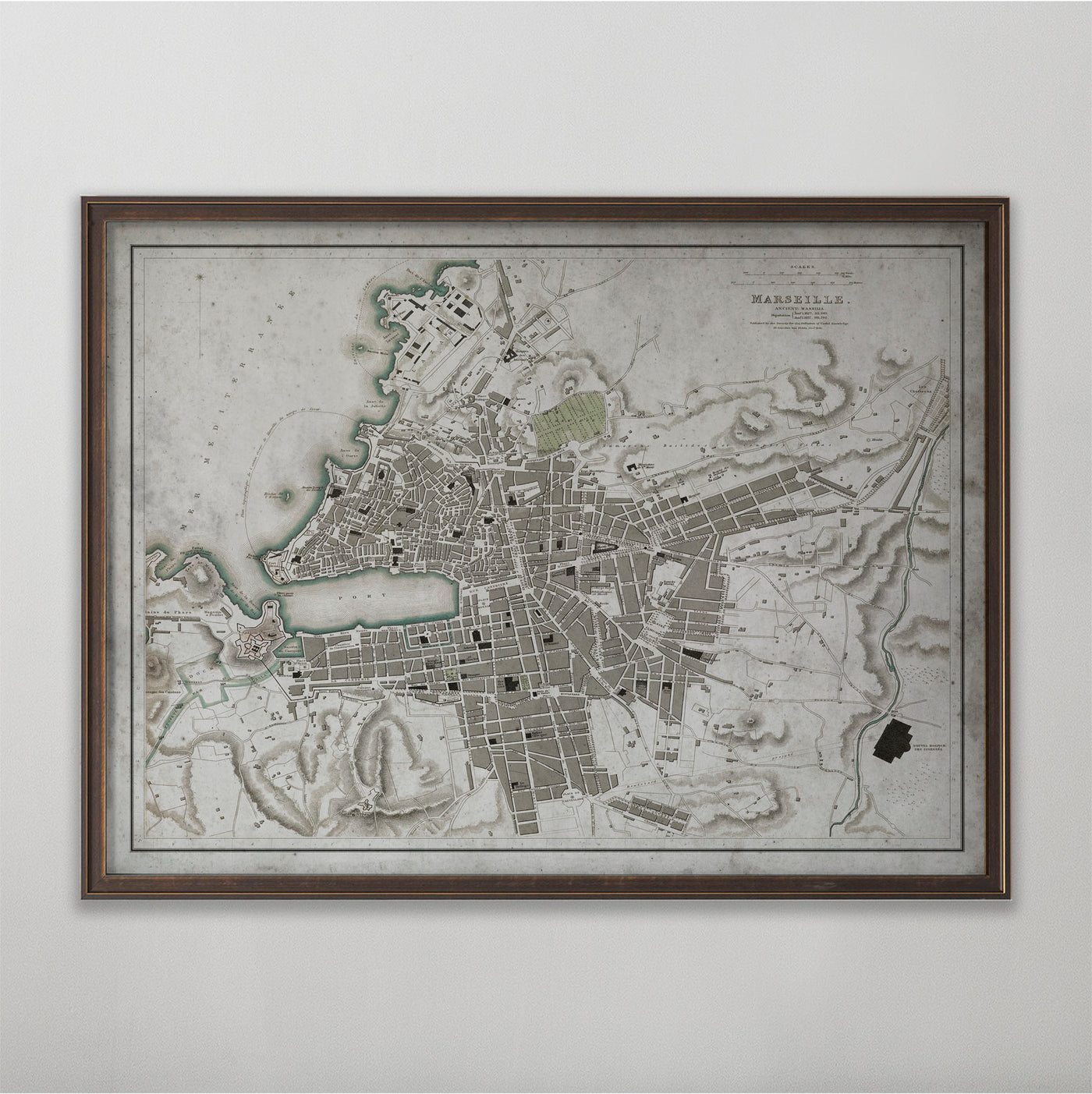 Marseille Map, Vintage Map of Marseille, French Home Decor, 19th Century
