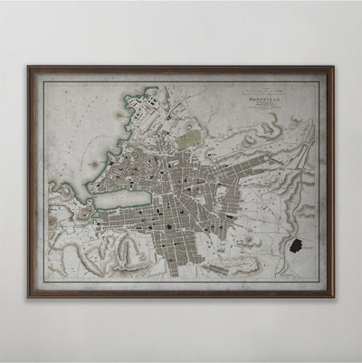 Marseille Map, Vintage Map of Marseille, French Home Decor, 19th Century