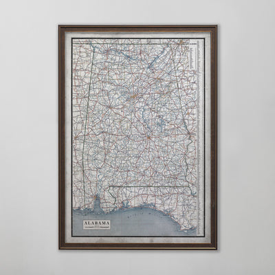 Alabama Road Map, Vintage Road Map of Alabama, Alabama Home Decor, 20th Century