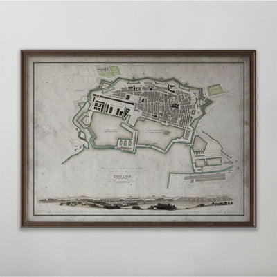 Toulon Map, Vintage Map of Toulon, French Home Decor, 19th Century