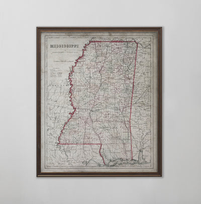Mississippi Map, Vintage Map of Mississippi, Mississippi  Home Decor, 1850
