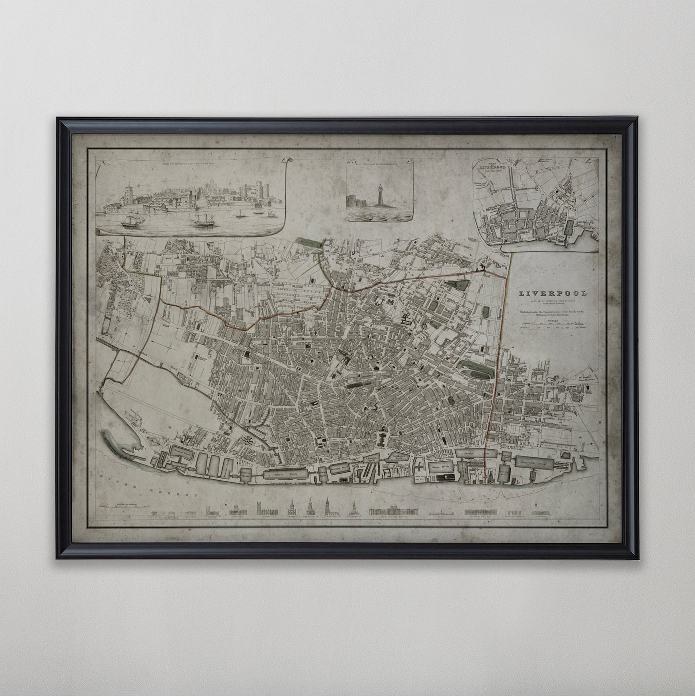 Liverpool Map, Vintage Map of Liverpool, English Home Decor, 19th Century