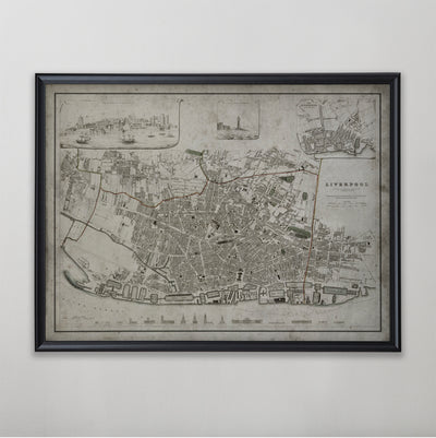 Liverpool Map, Vintage Map of Liverpool, English Home Decor, 19th Century