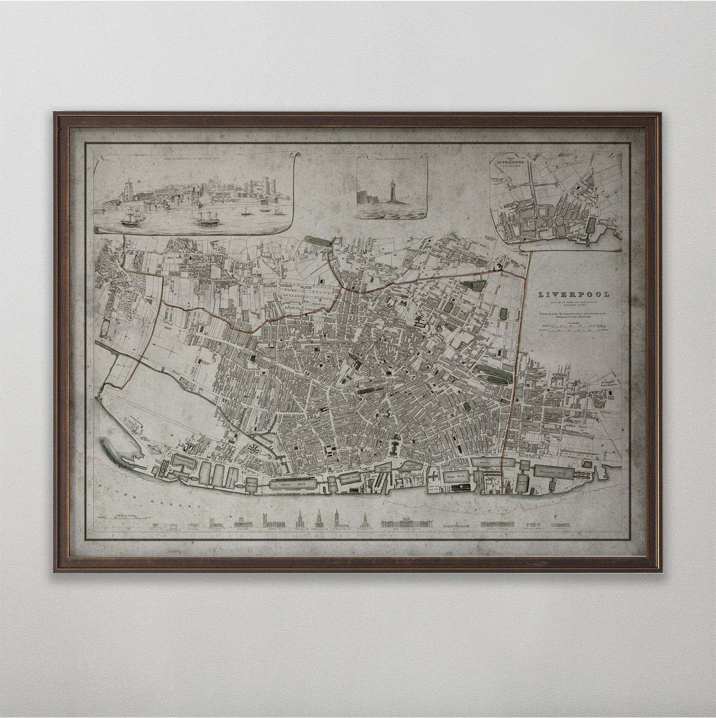 Liverpool Map, Vintage Map of Liverpool, English Home Decor, 19th Century