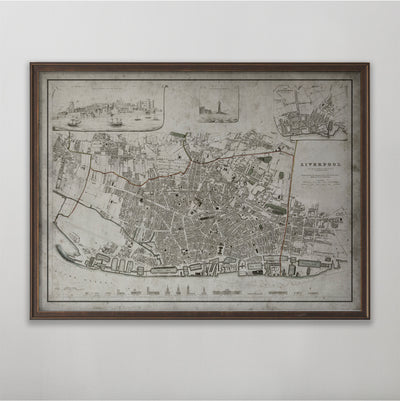 Liverpool Map, Vintage Map of Liverpool, English Home Decor, 19th Century